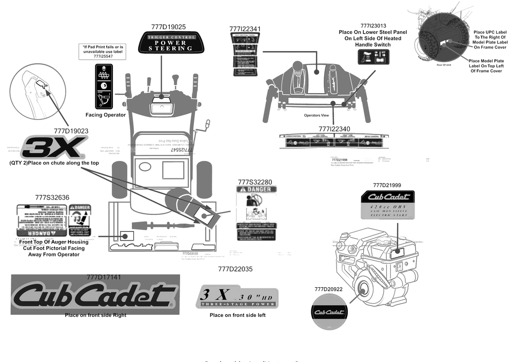Label Map Diagram and Parts List for 3X30-INCHHD (31AH5ESW710)(2016) Cub Cadet Snow Blower